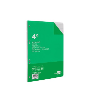 Recambio liderpapel cuarto 100 hojas 60g m2 pauta 4ª 35mm con margen 6 taladros